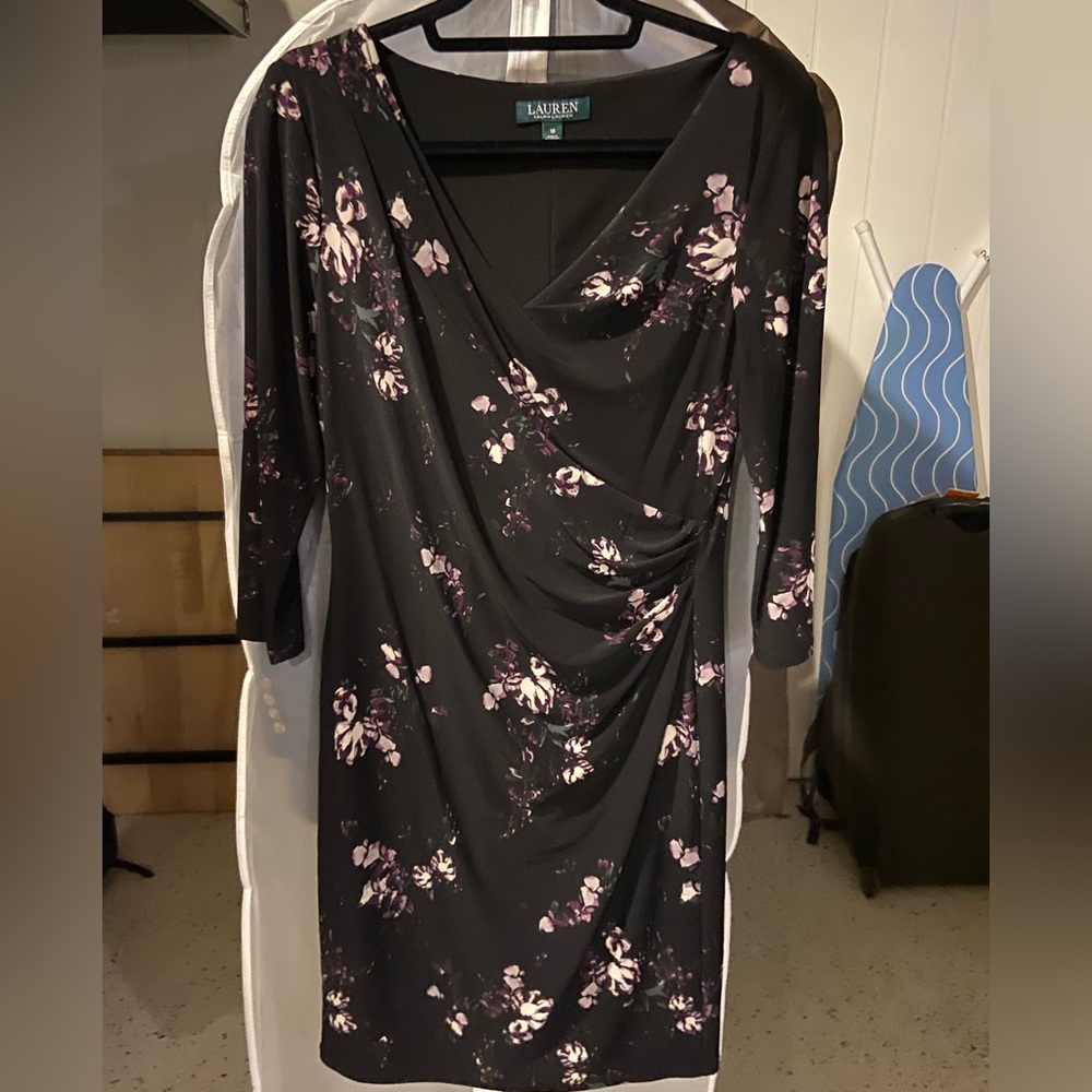 Ralph Lauren Black and Purple Floral Long Sleeve Dress